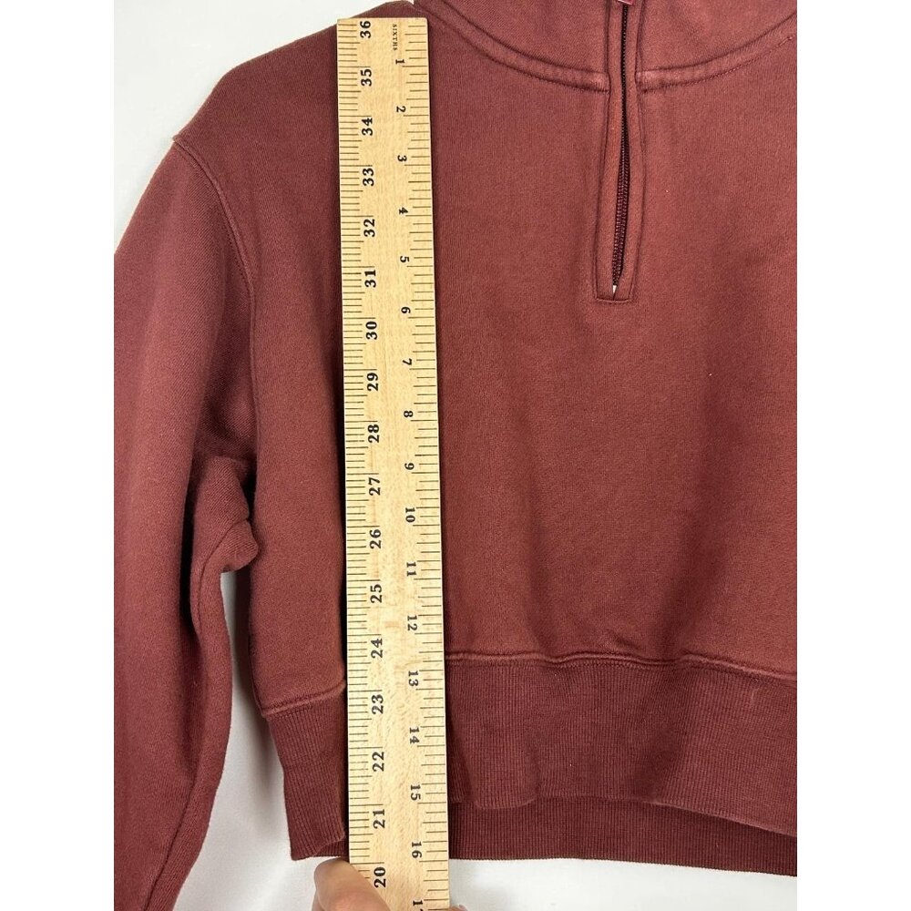 TNA Aritzia Womens Sweatfleece Cozy Fleece Perfect Fit Half-Zip Burgundy XS - Picture 6 of 11